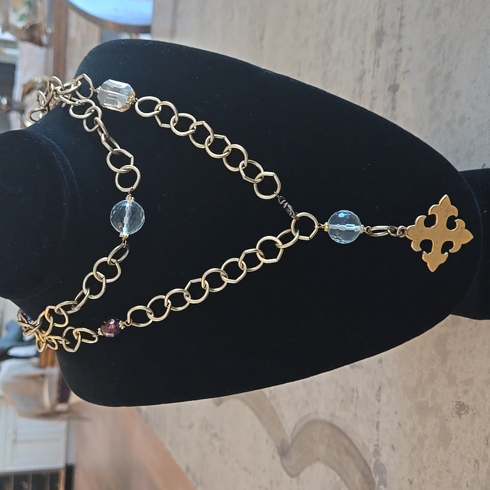 Julio Designs Confection 60" Gold Link Necklace with Glass Beads. NWT